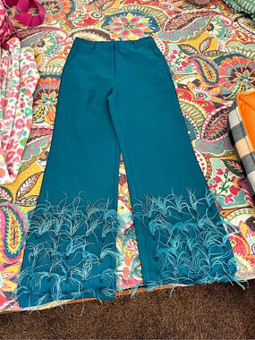 Why Dress Wide Leg Embroidered Pants in Blue